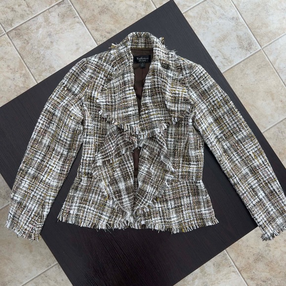 Katherine New York Frayed Tweed Blazer Jacket Whimsigoth Dark Academia Boho - Picture 2 of 5